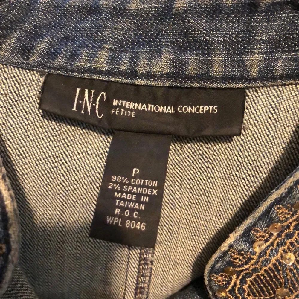 INC  Adorable Sequins Rhinestones & Metallic Cropped Denim Jacket-4P-#0051 - Picture 7 of 7
